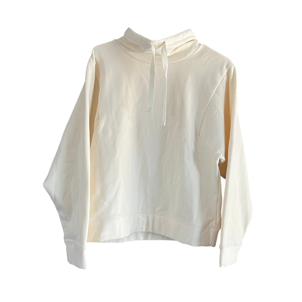 Madewell MWL Cream Ribbed Funnel Neck Fleece Lined Sweatshirt Small Pullover